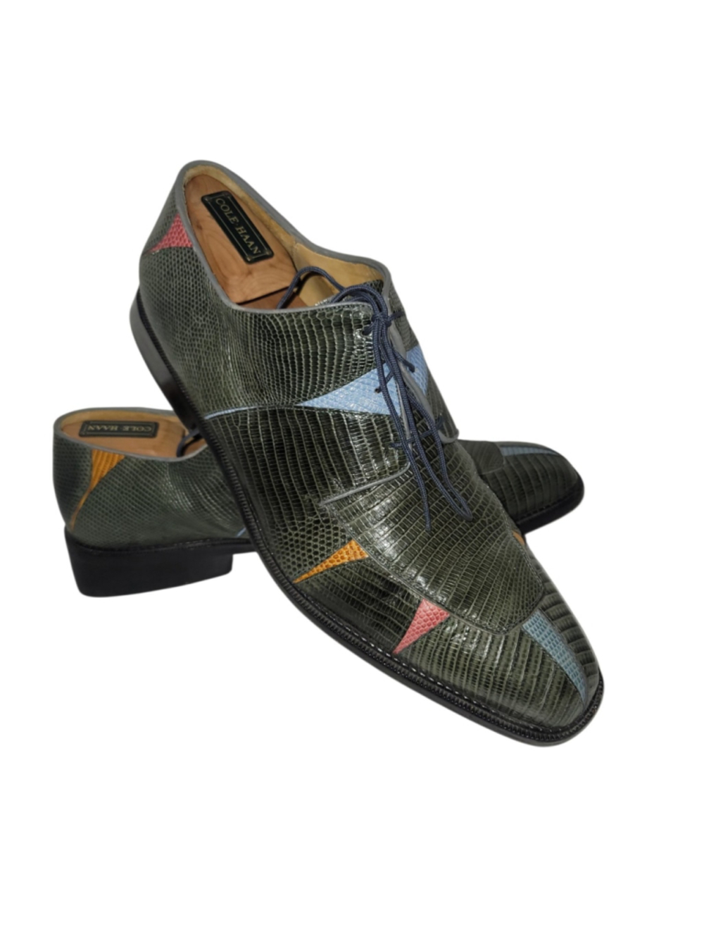 BELVEDERE Men's Green Hand Made Genuine Lizard Leather Lace-Up Dress Shoes 9.5
